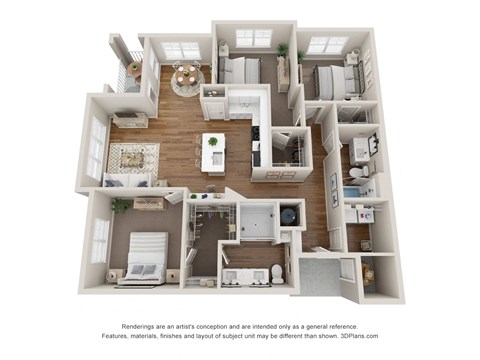 Floor plan for 3 beds, 2 baths, 1443 sqft